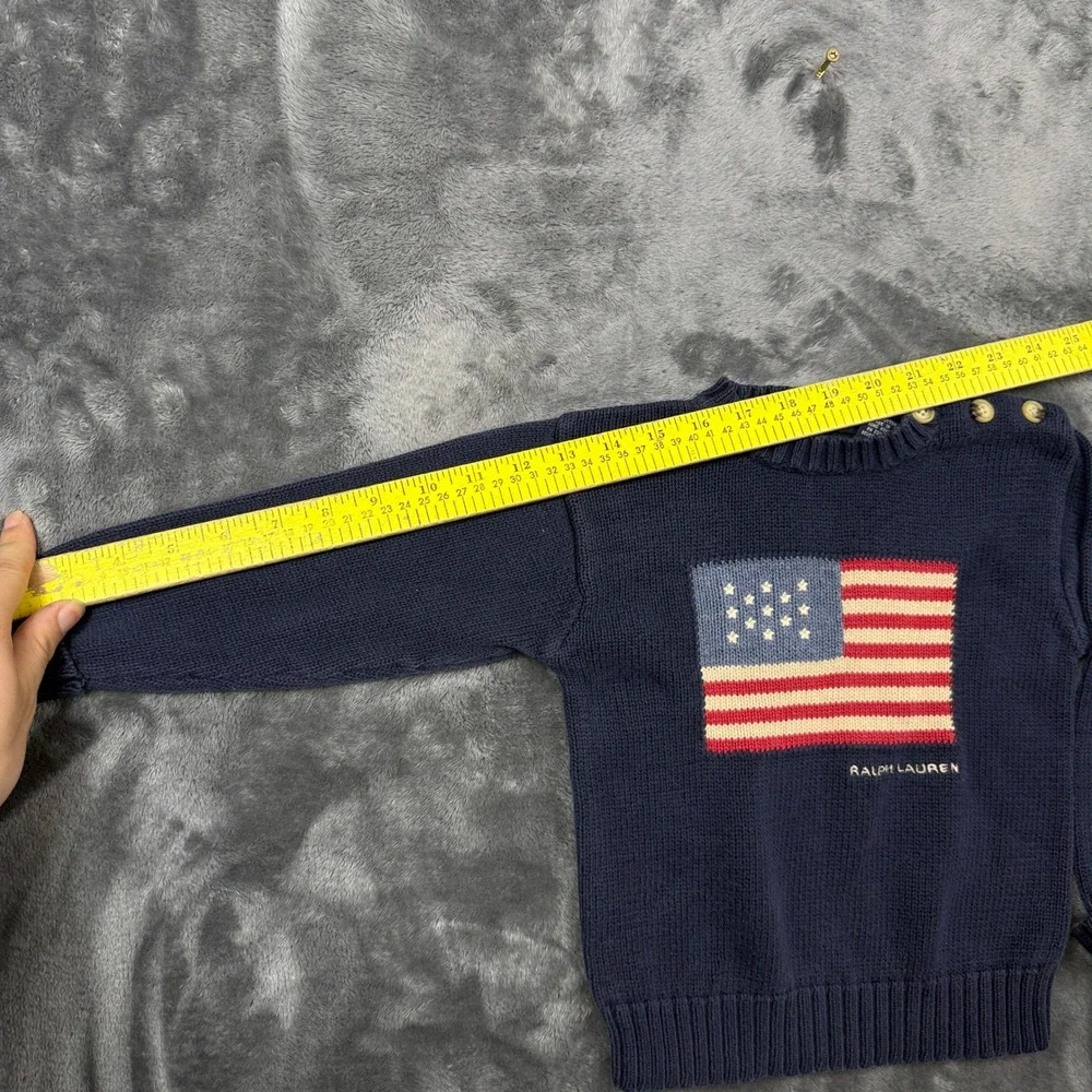 Ralph Lauren Sweater Toddler 2T Navy Blue American Flag Knit Button Shoulder